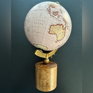 Elegant Wooden Spinning Pink World Globe with Gold Accents